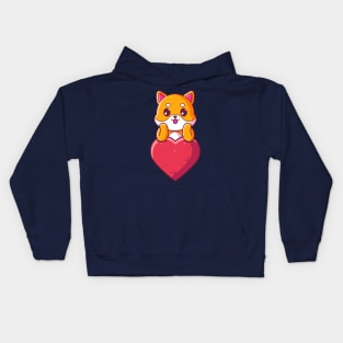 Cute dog shiba inu with big love. Gift for valentine's day with cute animal character illustration. Kids Hoodie